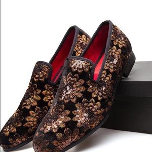 Nanaloafers Shoes - Men's Black Brown Orange Velvet Embroidery Loafers Nanaloafers Shoes - Men's Black Brown Orange Velvet Embroidery Loafers
